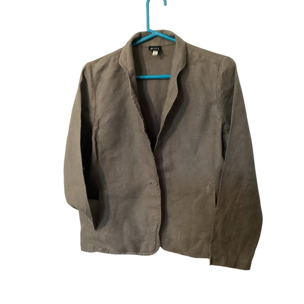 Eileen Fisher Women Brown Irish Linen Single Button Blazer Jacket Size Small